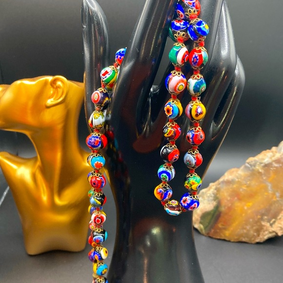 Vintage Jewelry - Millefiori glass vintage beaded necklace.